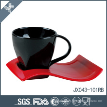 JX043-101RB 160CC Porcelaine tasse et soucoupe, tasse noire et soucoupe rouge